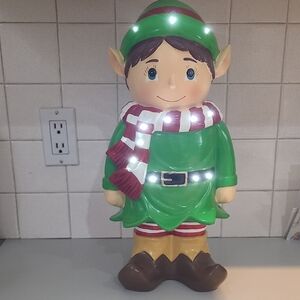 Festive Green Elf Figurine with LED Lights